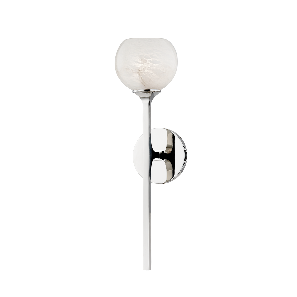 Melton Wall Sconce 1-Light 5" x 18.5" in polished nickel shown from a second angle to highlight the arm curve and shade silhouette.