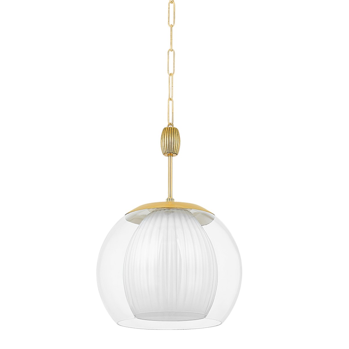 Clementon Pendant 17" in aged brass — a Hudson Valley pendant for kitchens, entries, and dining rooms at Laurie Yapp Home.