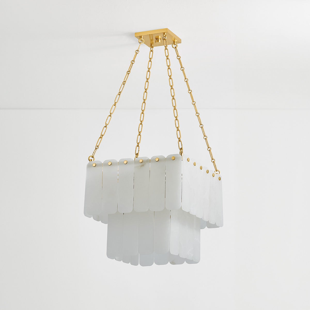 Moissanite Chandelier 20" in aged brass shown from a second angle to highlight the frame, arms, and shade detail.