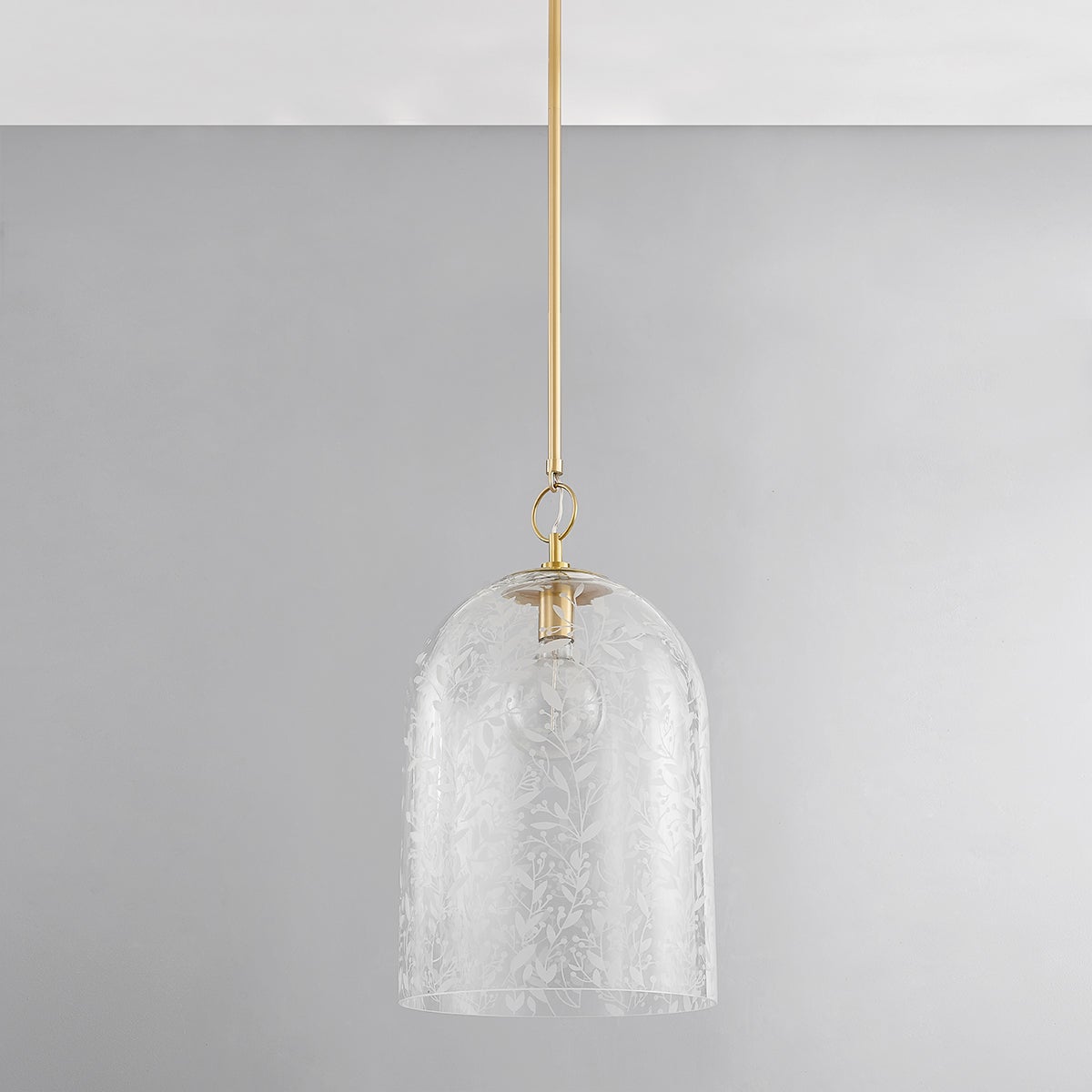 Belleville Pendant 14" in aged brass shown from the front to reveal the shade shape and metal detail.