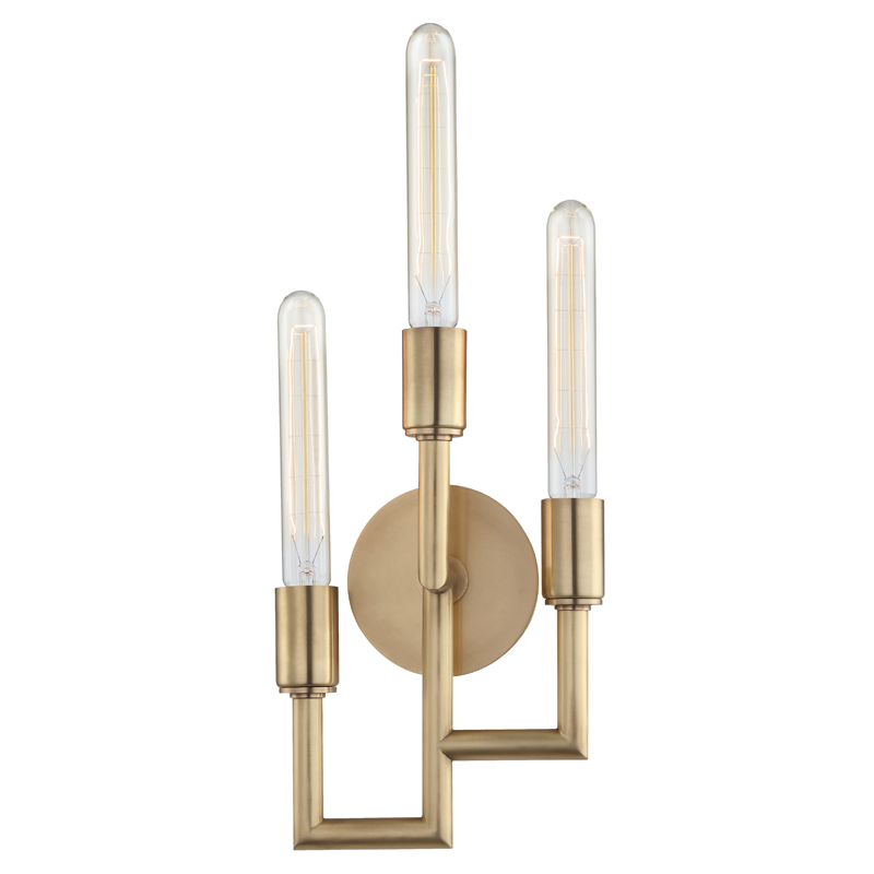 Angler Wall Sconce in aged brass β a Hudson Valley wall sconce for bathrooms, hallways, and living rooms at Laurie Yapp Home.
