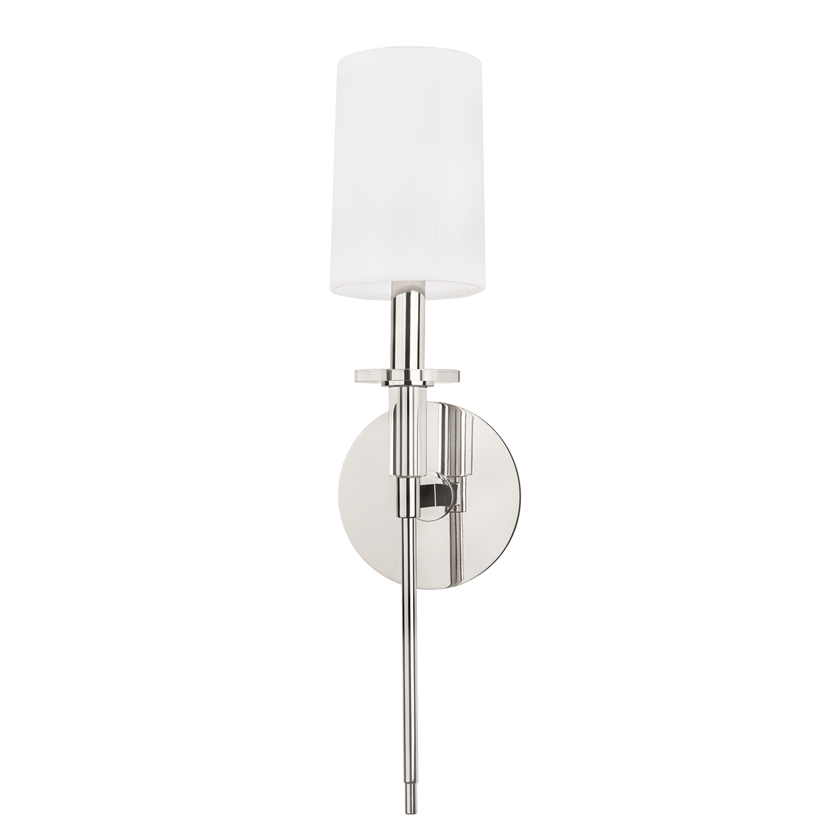 Amherst Wall Sconce 5" in polished nickel shown from a second angle to highlight the arm curve and shade silhouette.