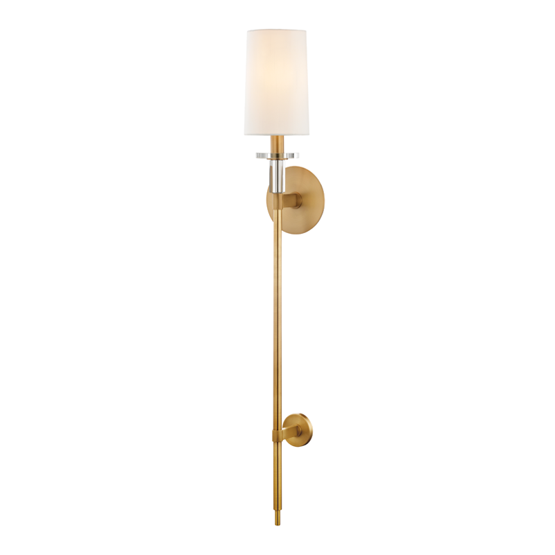 Amherst Wall Sconce 5.25" in aged brass β a Hudson Valley wall sconce for bathrooms, hallways, and living rooms at Laurie Yapp Home.