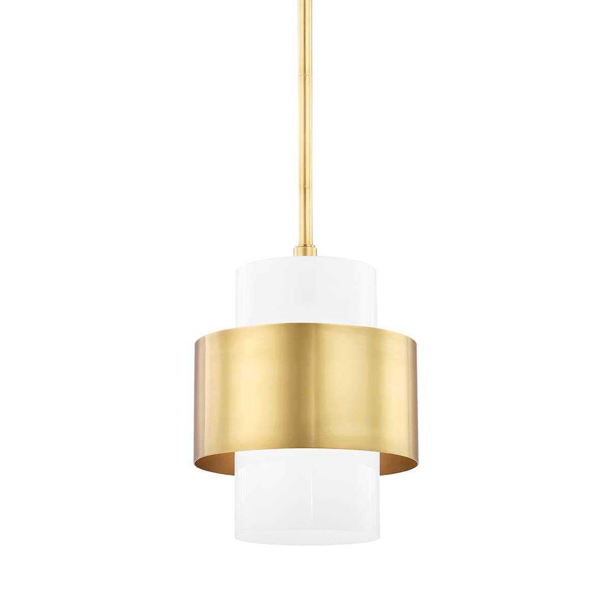 Close-up of the Corinth Pendant 11" in aged brass showing the shade shape and metal detail.