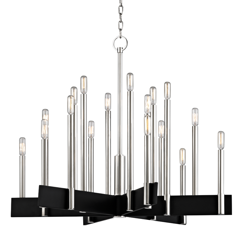 Abrams Chandelier 33.5" in polished nickel shown from a second angle to highlight the frame, arms, and shade detail.