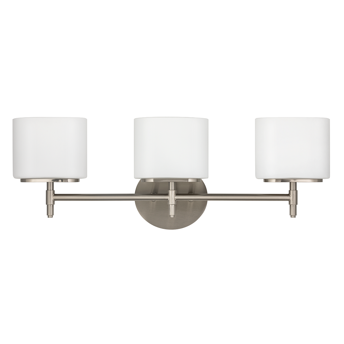 Trinity Bath And Vanity 22.25" in satin nickel shown from a second angle to highlight the arm spread and shade silhouette.