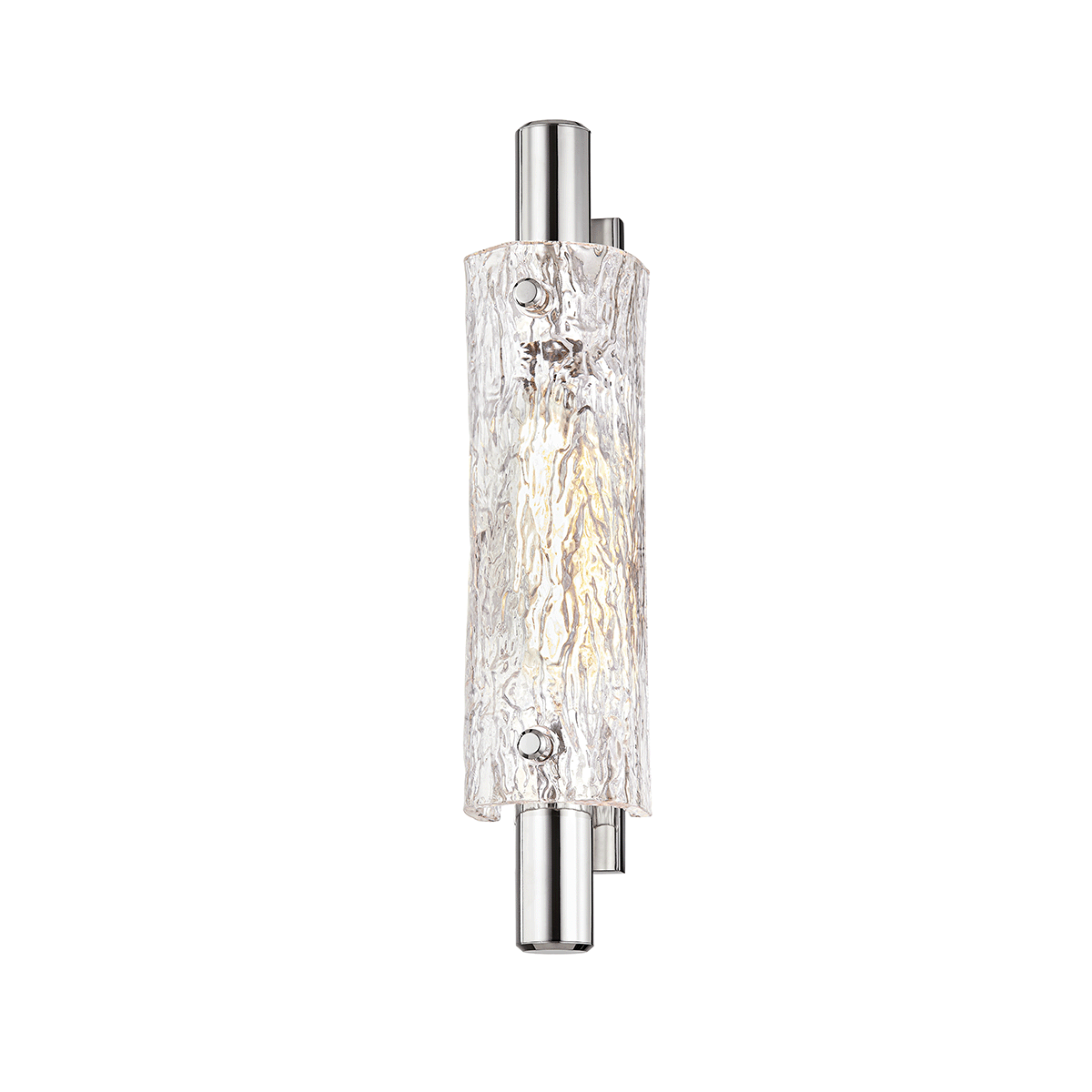 Harwich Wall Sconce 3.5" x 18" in polished nickel shown from a second angle to highlight the arm curve and shade silhouette.