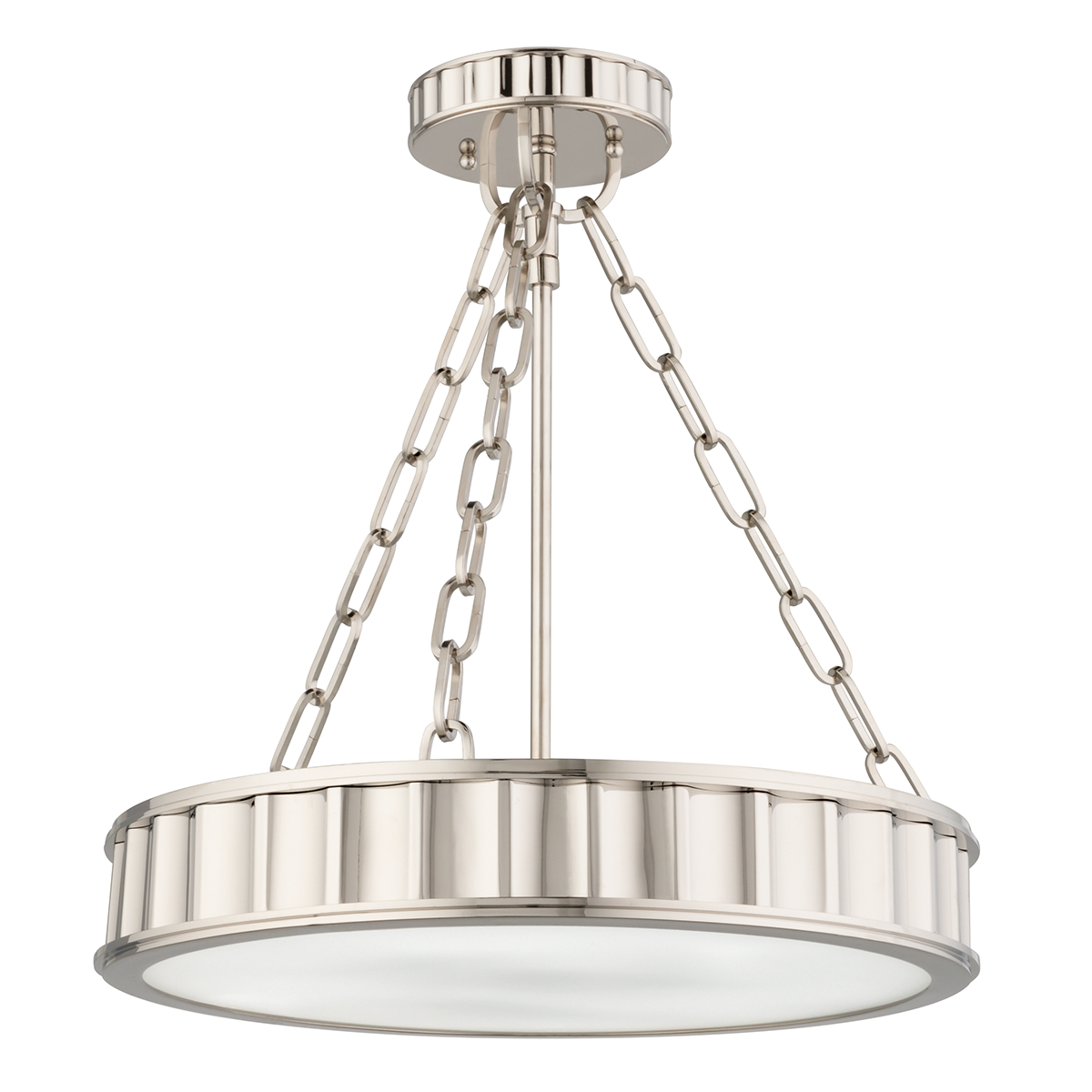 Close-up of the Middlebury Semi Flush 15.5" in polished nickel showing the shade profile and mounting canopy.
