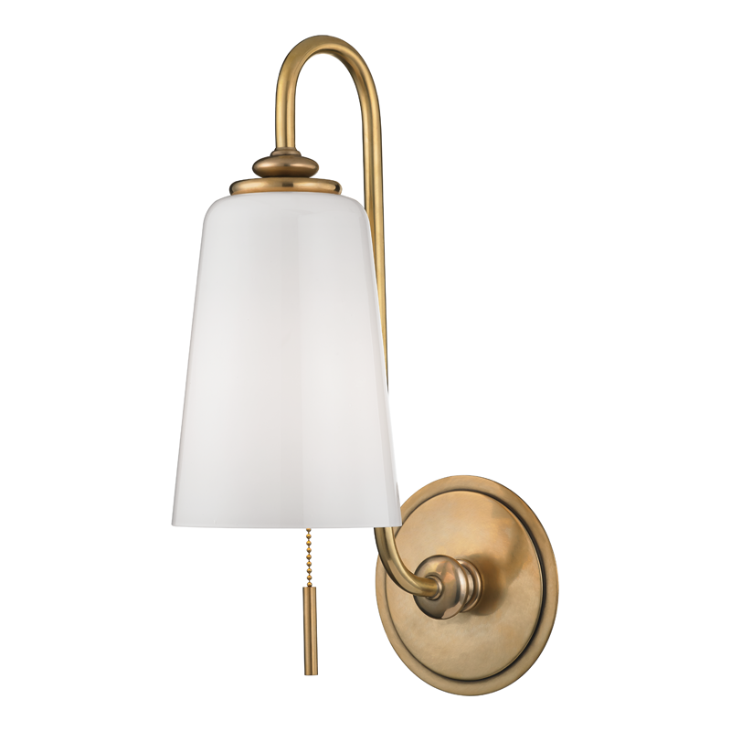 Glover Wall Sconce in aged brass β a Hudson Valley wall sconce for bathrooms, hallways, and living rooms at Laurie Yapp Home.