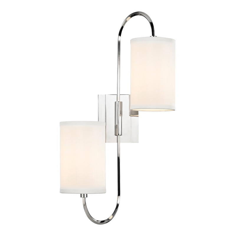 Junius Wall Sconce in polished nickel shown from a second angle to highlight the arm curve and shade silhouette.