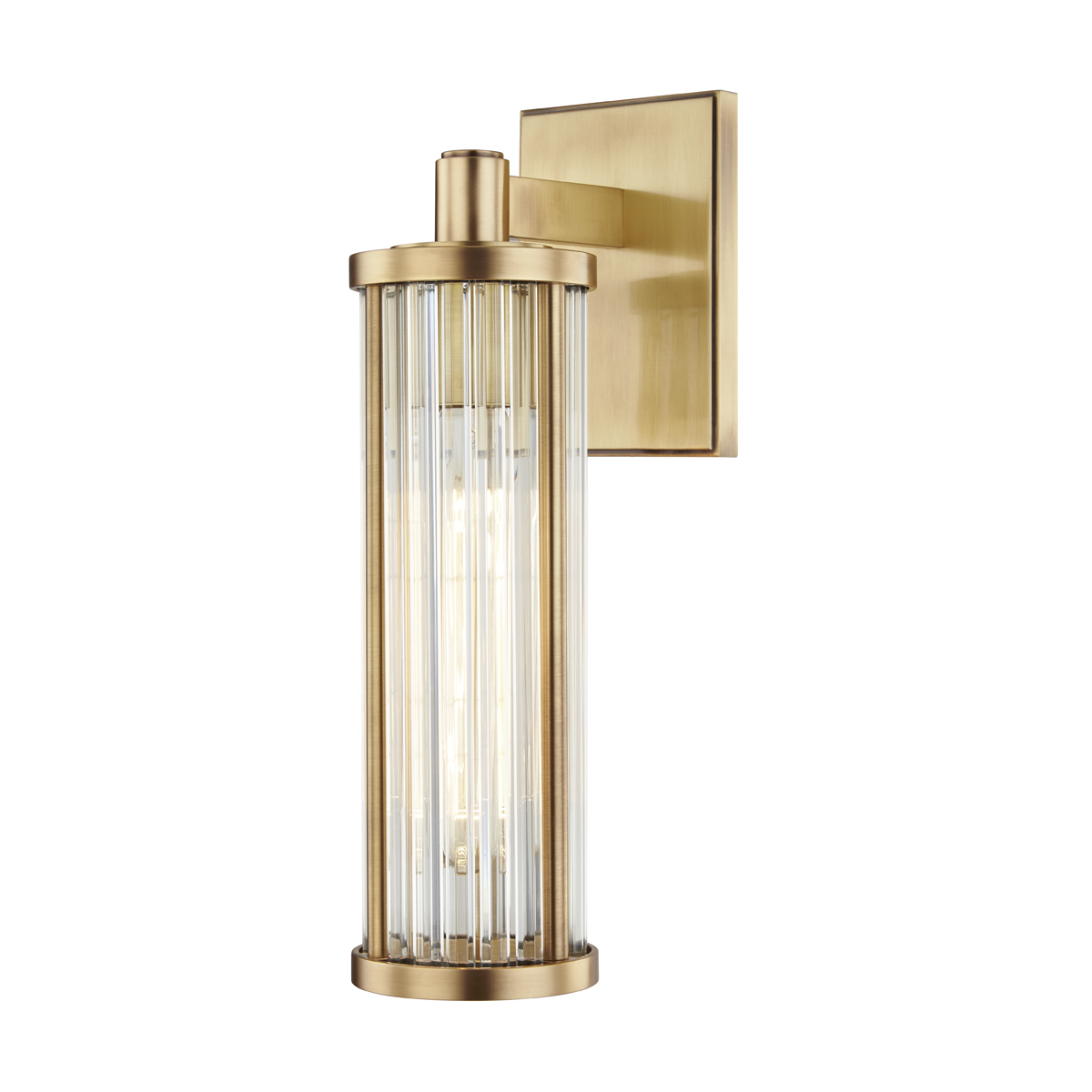 Marley Wall Sconce in aged brass shown from the front to reveal the arm curve and shade silhouette.
