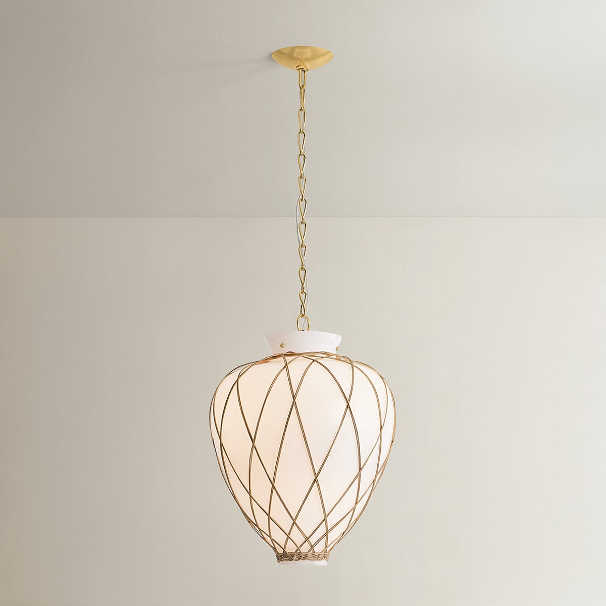 Apple Valley Pendant 17.25" in aged brass shown from the front to reveal the shade shape and metal detail.