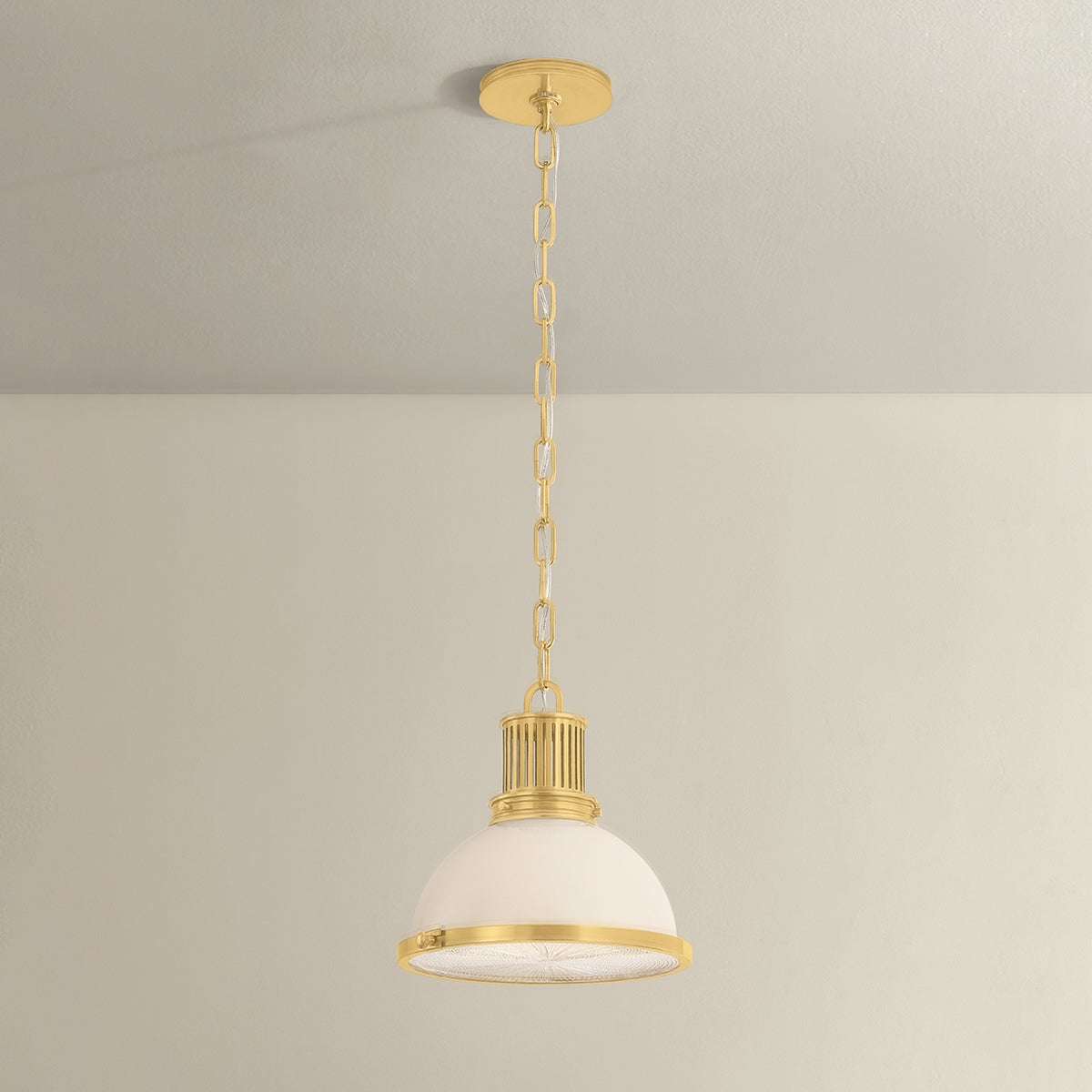 Close-up of the Pinesbridge Pendant 10.5" in aged brass showing the shade shape and metal detail.