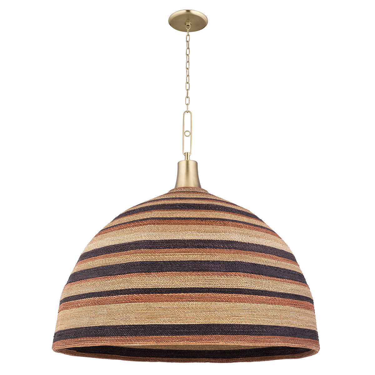 Lido Beach Chandelier 40" in aged brass shown from a second angle to highlight the frame, arms, and shade detail.