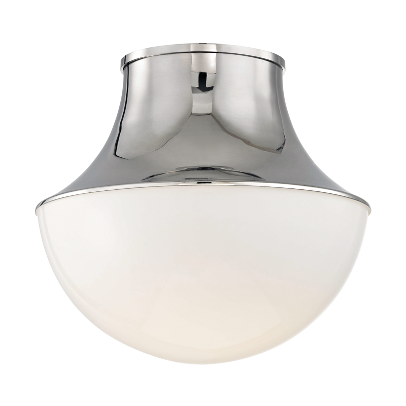 Lettie Flush Mount 14.75" in polished nickel shown from the front to reveal the shade profile and mounting canopy.