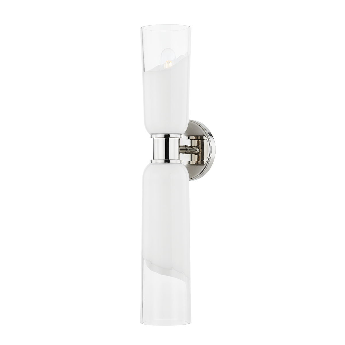 Wasson Wall Sconce in polished nickel shown from a second angle to highlight the arm curve and shade silhouette.