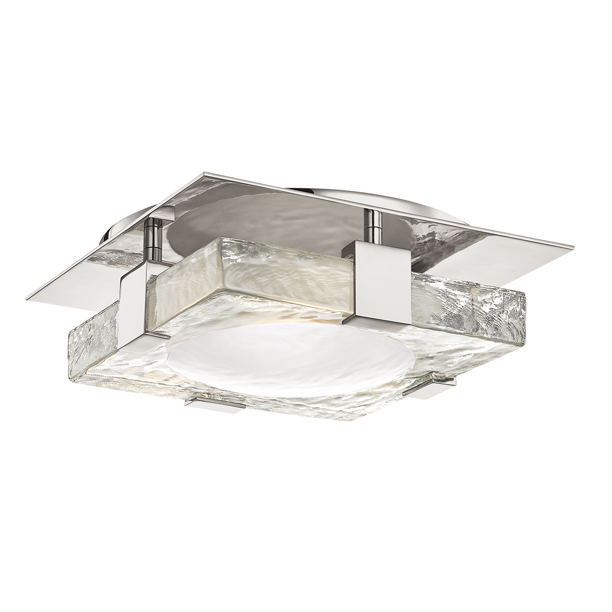 Bourne Semi-Flush 10.5" in polished nickel shown from a second angle to highlight the arm curve and shade silhouette.