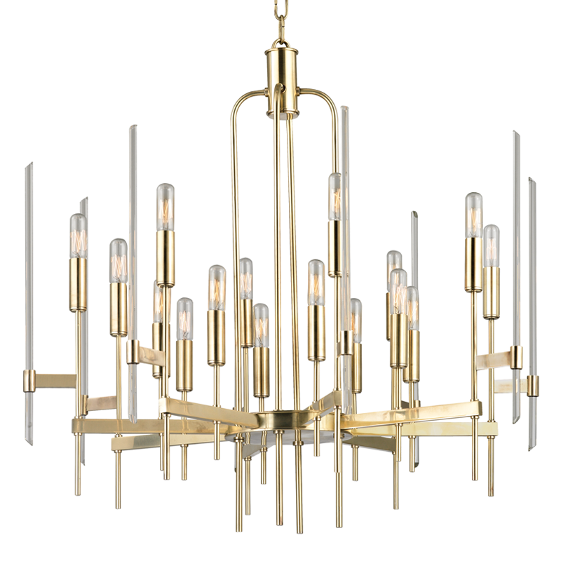 Bari Chandelier 30" in aged brass — a Hudson Valley chandelier for dining rooms, entries, and living rooms at Laurie Yapp Home.