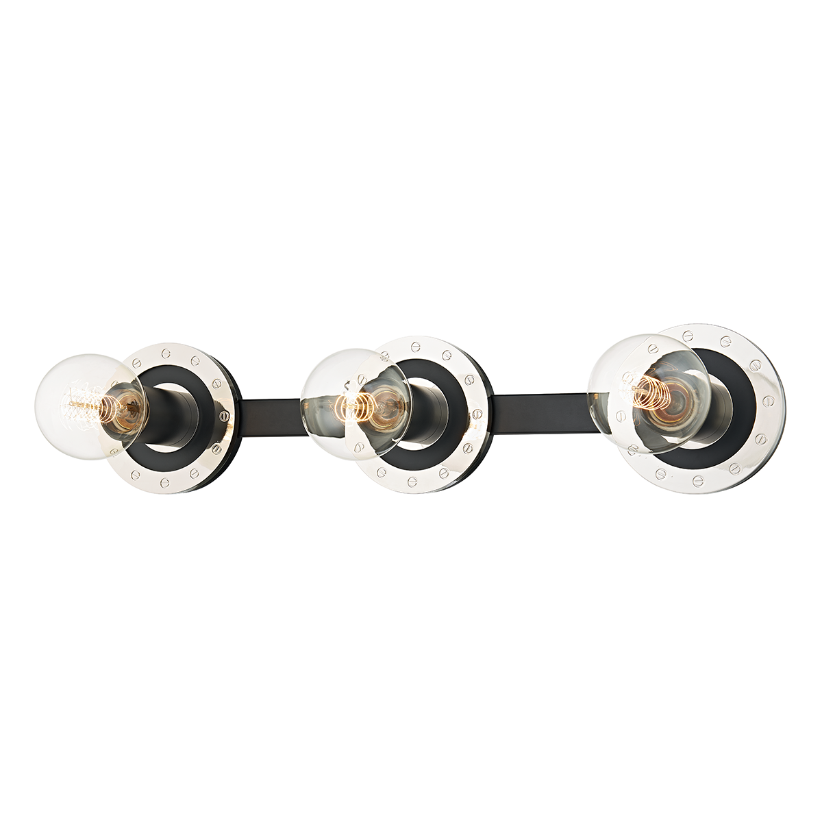 Teo Bath And Vanity 21.75" in polished nickel shown from a second angle to highlight the arm spread and shade silhouette.