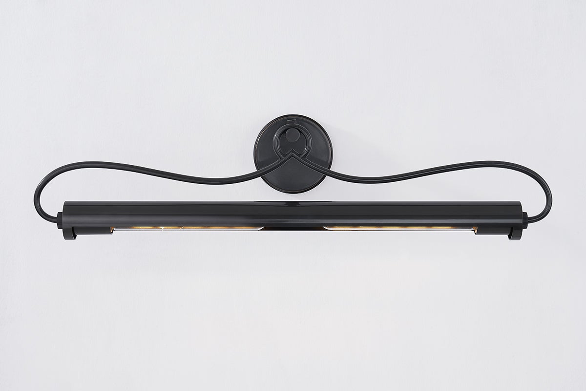 Close-up of the Berun Picture Light 28.25" in bronze showing the arm curve and shade proportion.