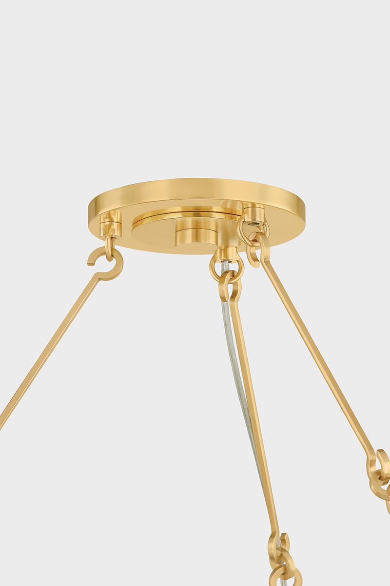 Bridgeton Chandelier 46" in aged brass shown from a second angle to highlight the frame, arms, and shade detail.
