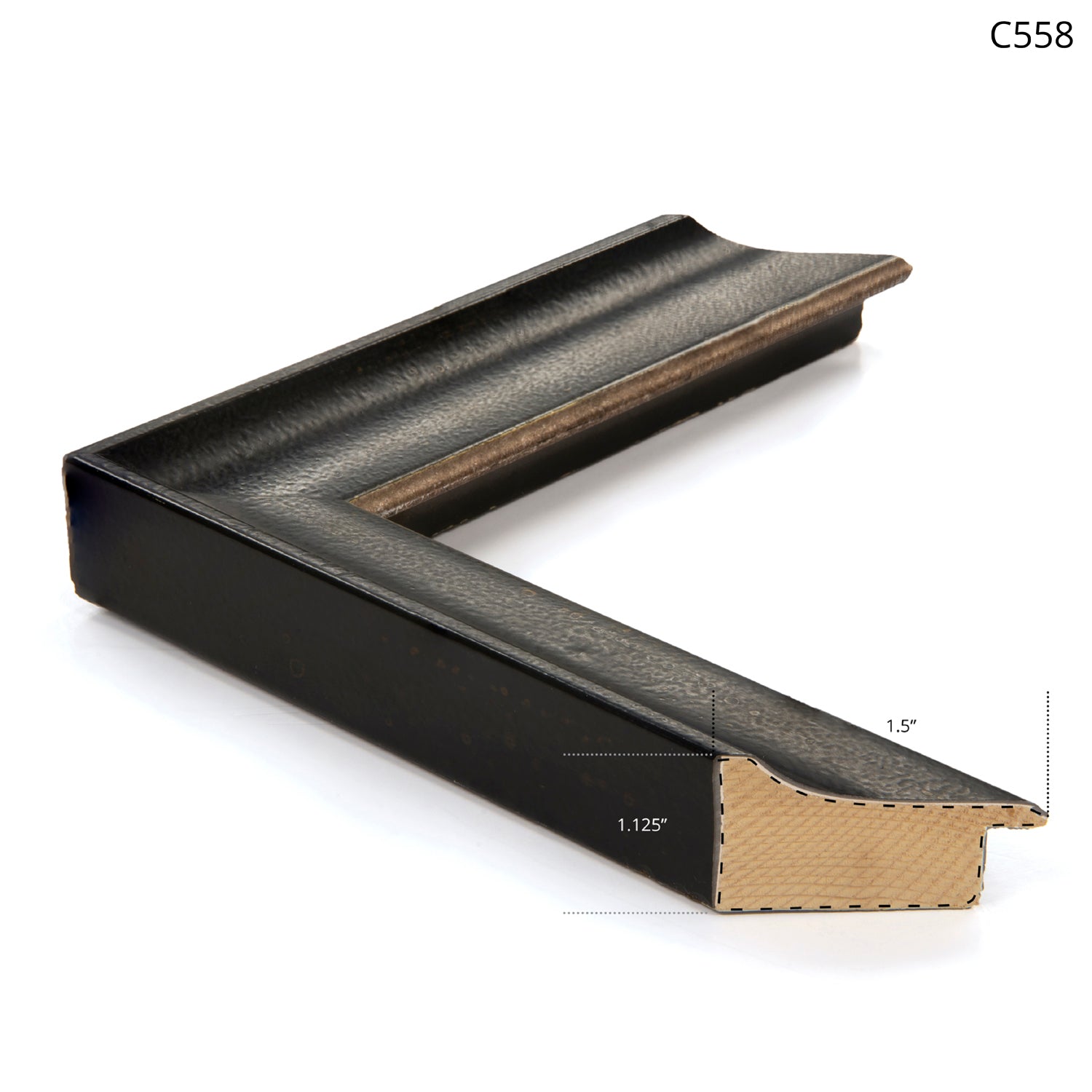 Black frame corner sample with a textured finish, showcasing a modern design.