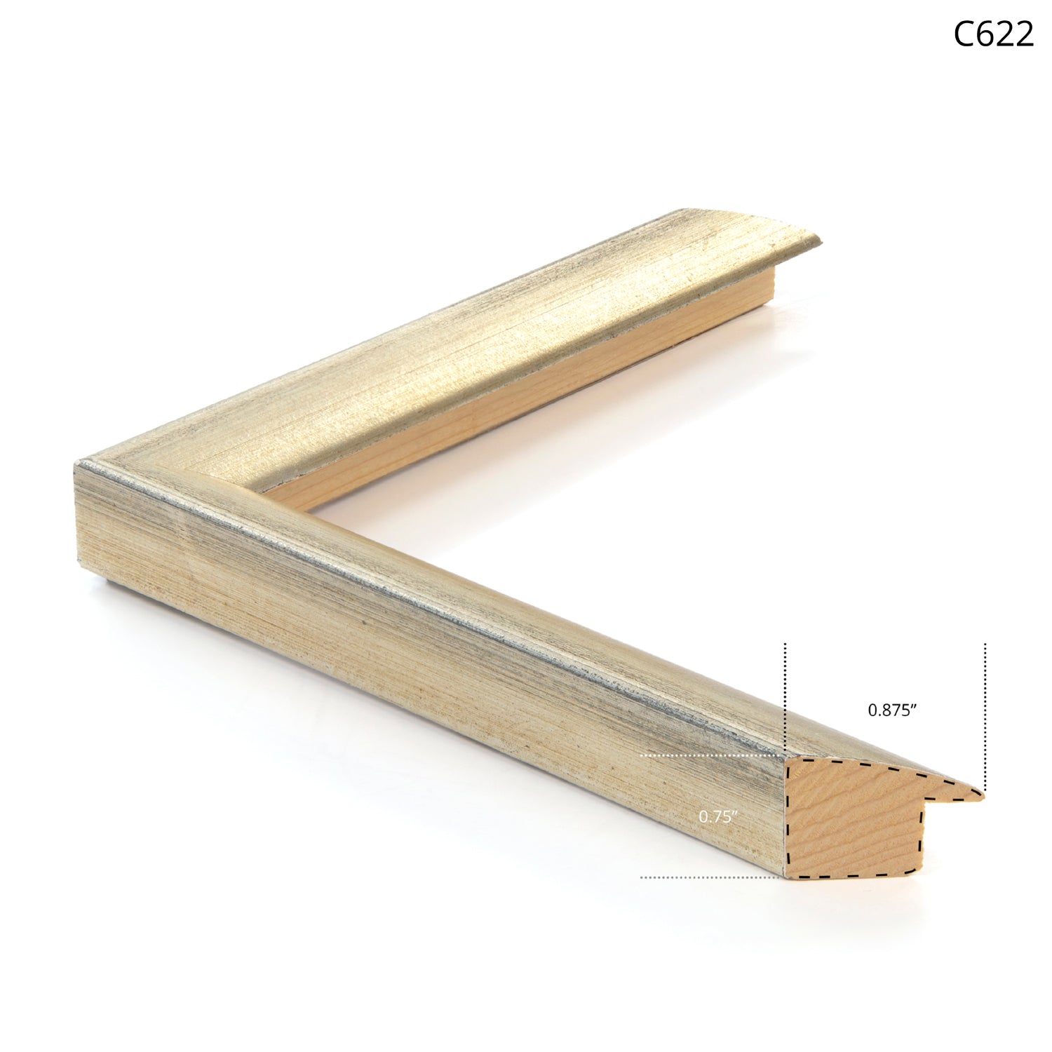 Light wood frame with a metallic finish, showing a corner view and detailed edge.