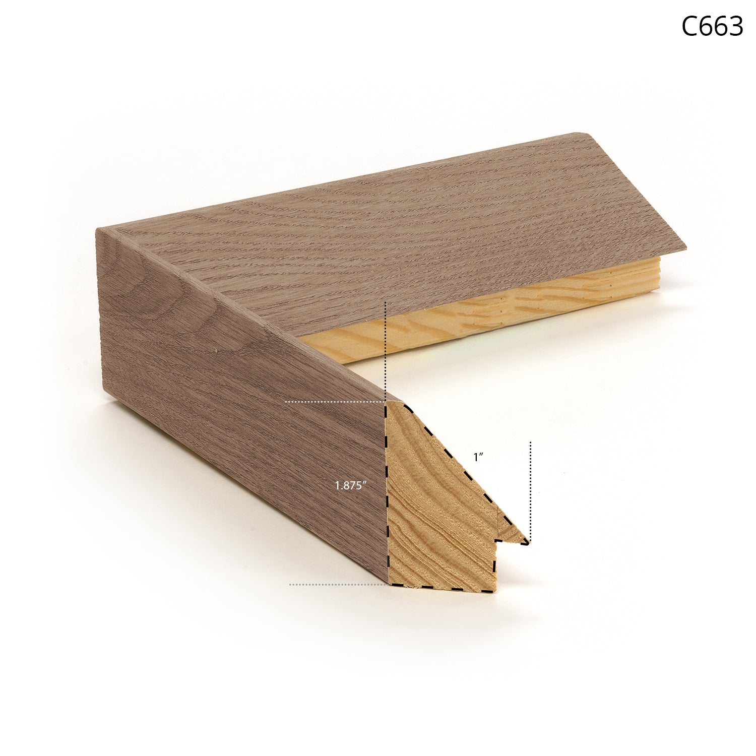 Wooden frame sample in a light brown finish, showcasing a modern design.