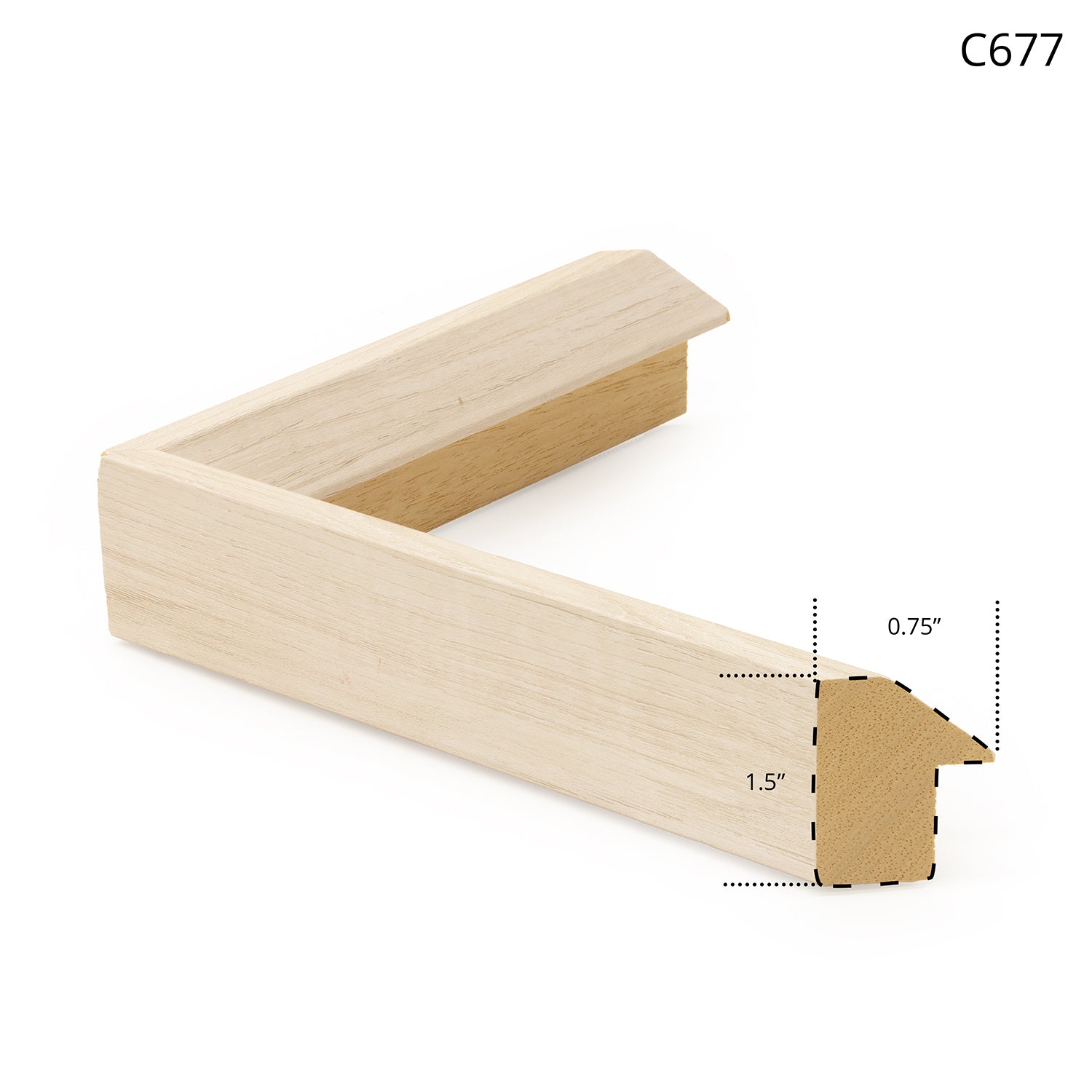 Natural wood frame corner showing a simple design, ideal for displaying artwork.