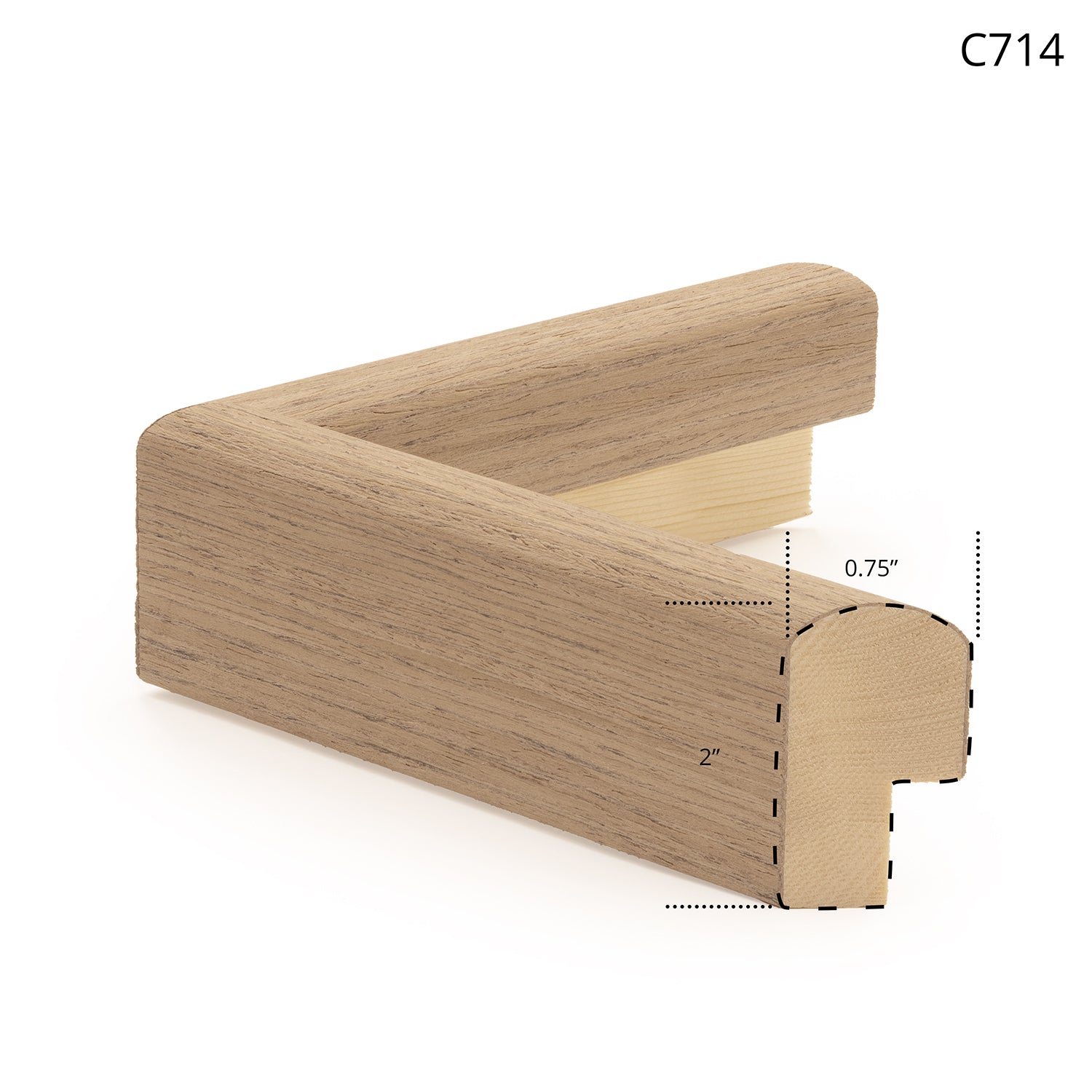 C714 wooden frame in light oak finish, showcasing a rounded edge design