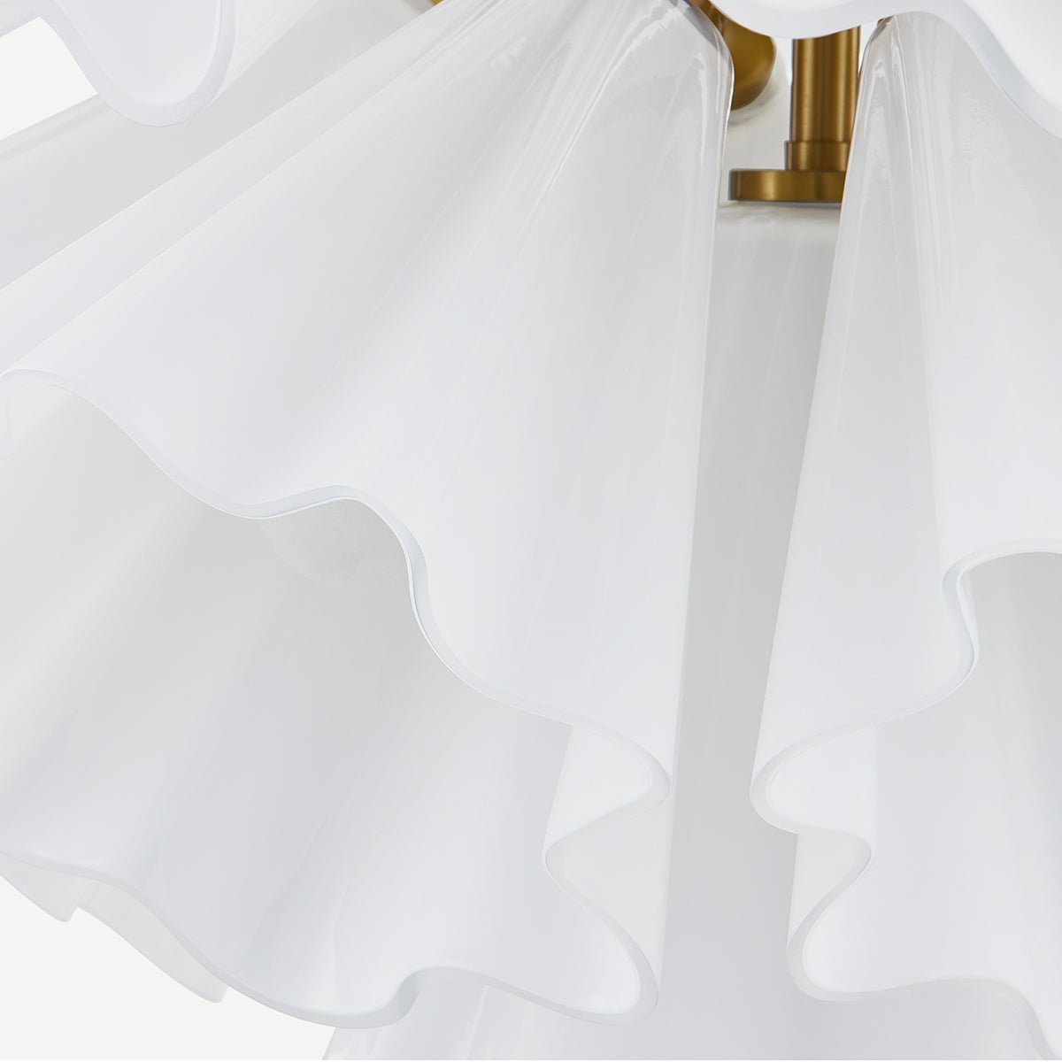 Capri Chandelier 38" in aged brass shown from a second angle to highlight the frame, arms, and shade detail.