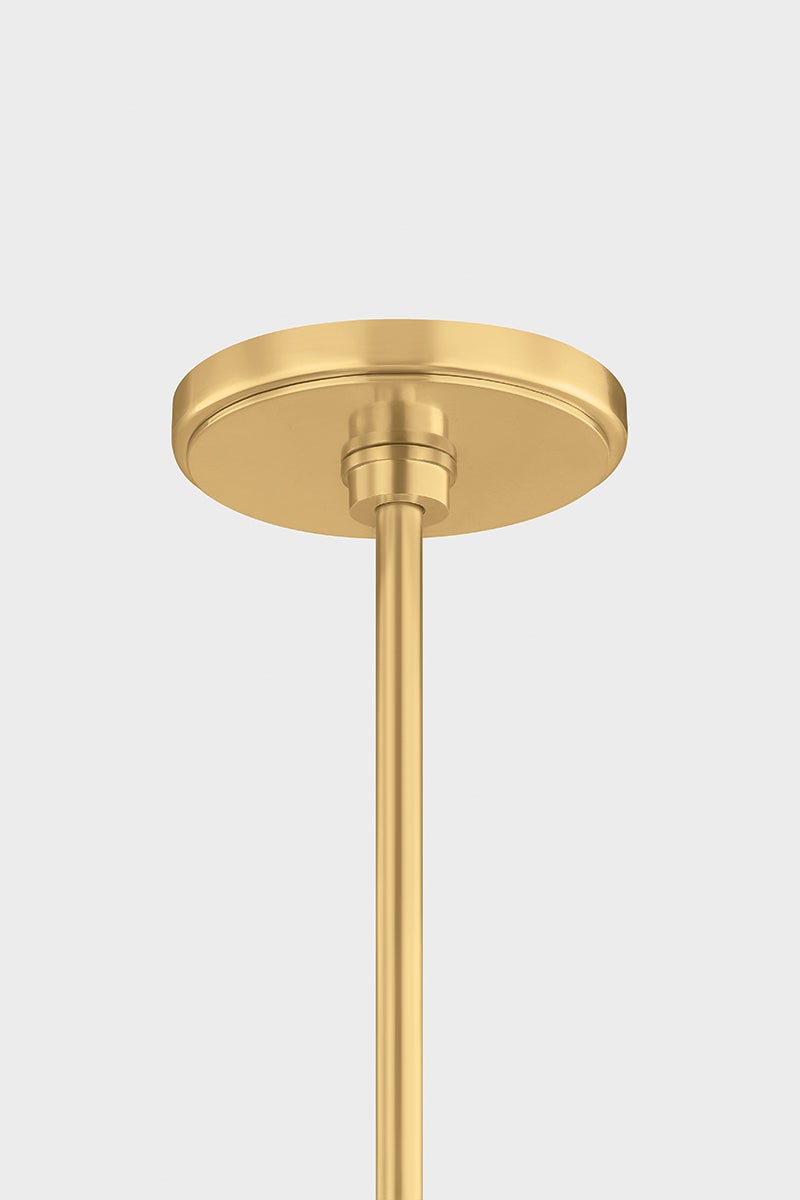 Chatton Pendant 12" in aged brass shown from a second angle to highlight the shade shape and metal detail.