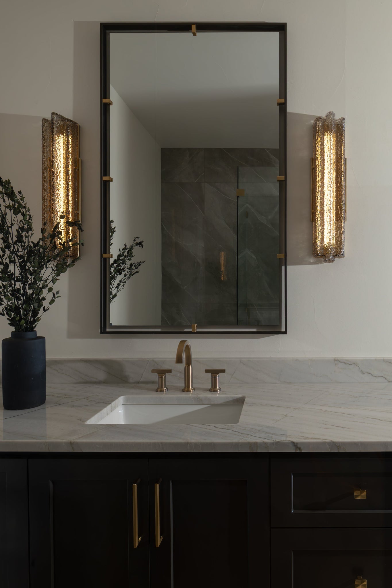 Carnelian Wall Sconce styled in a warmly lit hallway for warm, layered light at Laurie Yapp Home.