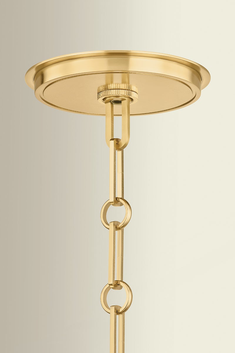 Ellsworth Lantern 15" in aged brass shown from a second angle to highlight the frame and glass panel detail.