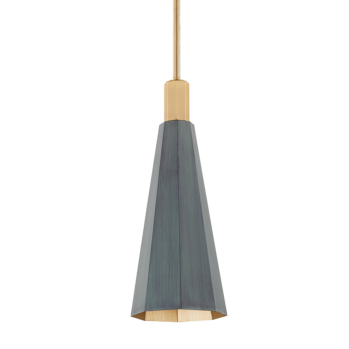 Huntley Pendant 7.75" x 19.75" shown from a second angle to highlight the shade shape and metal detail.