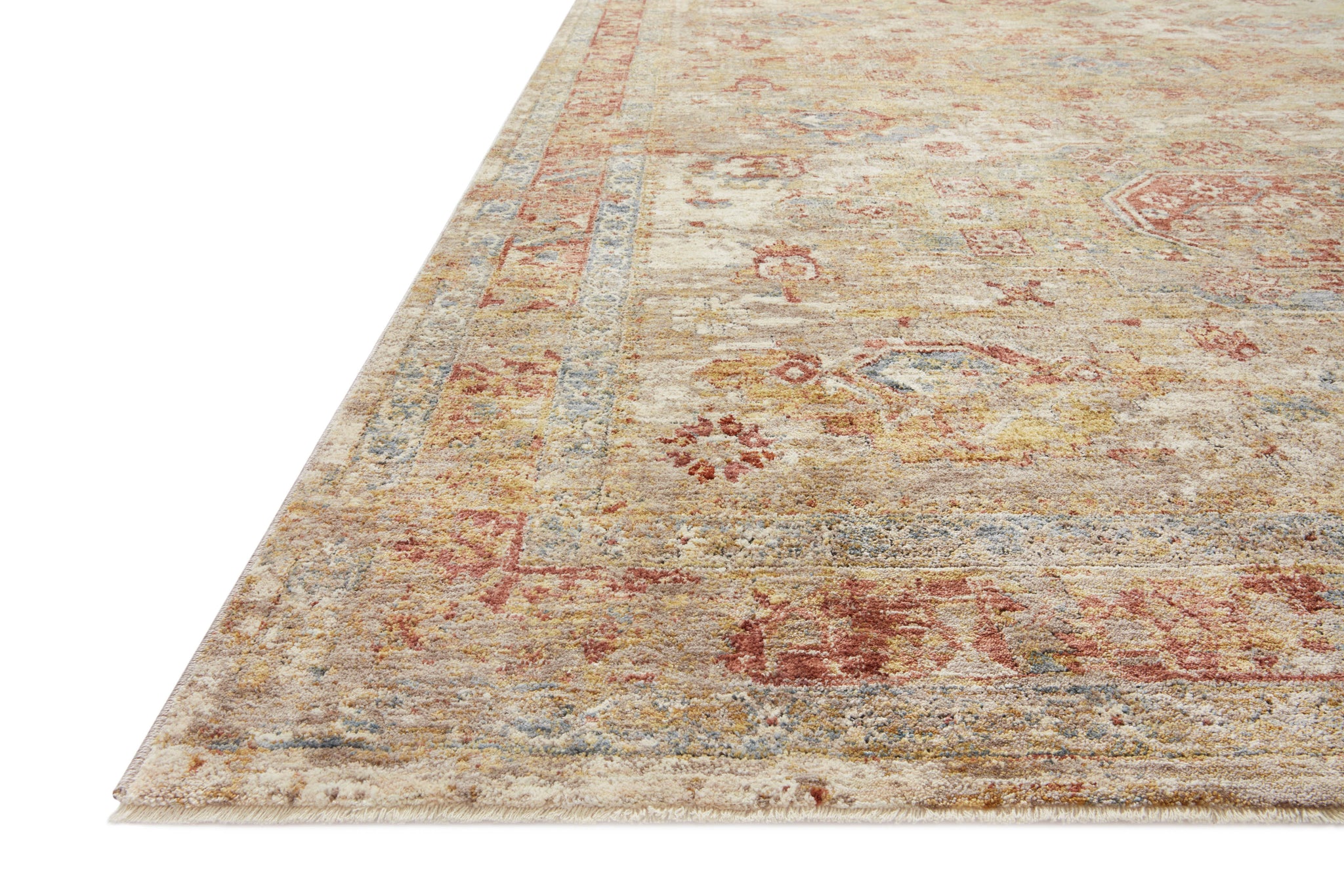 Side view of the Gaia Gold / Taupe rug.