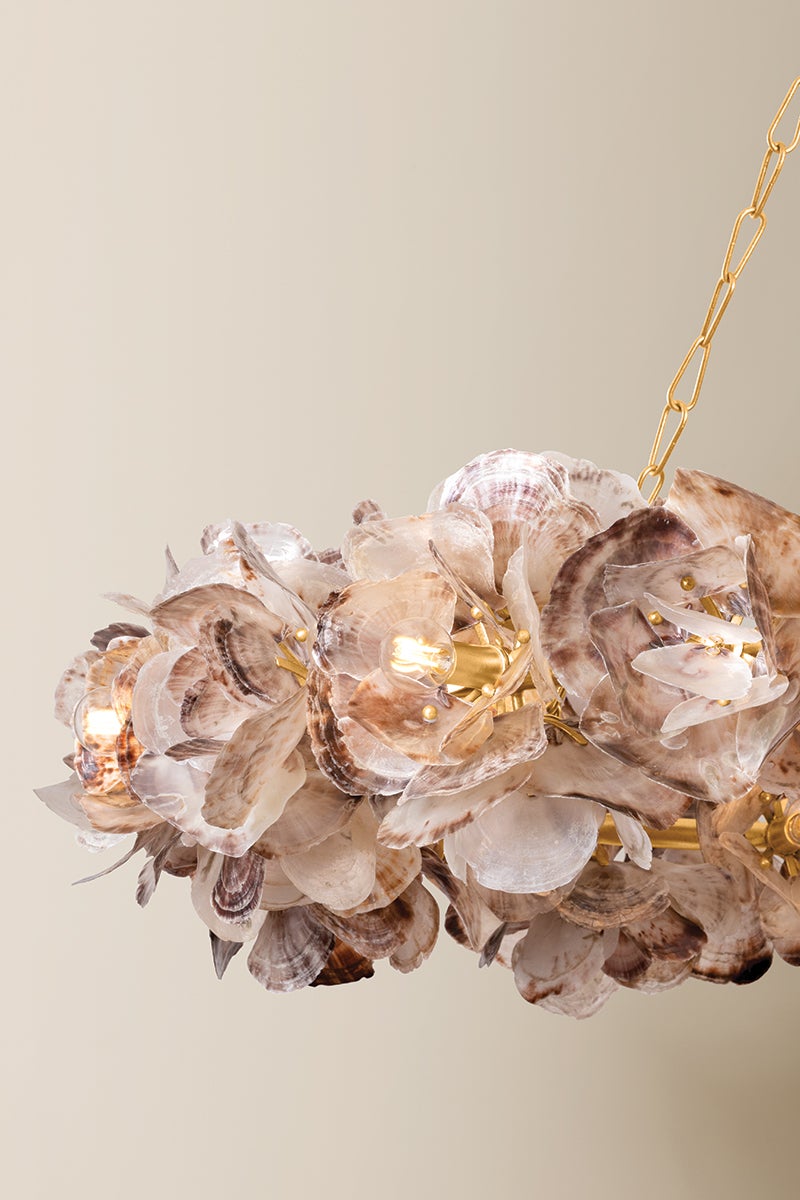 Close-up of the Galle Chandelier 54.25" showing the frame, arms, and shade detail.