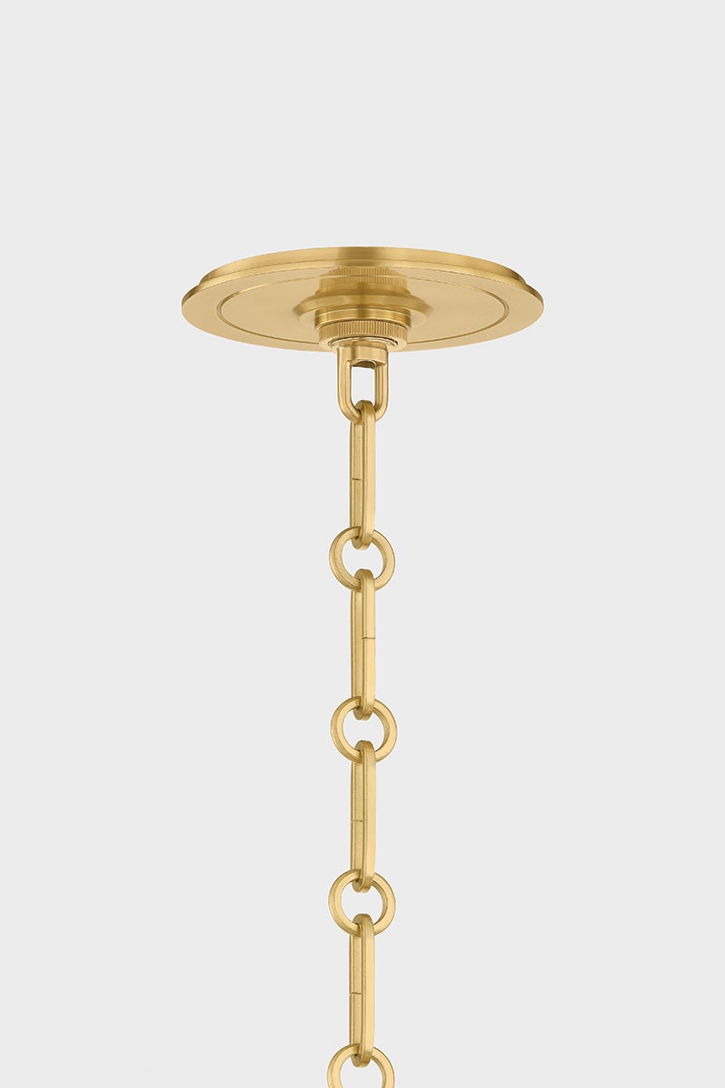 Close-up of the Highclere Pendant 17.75" in aged brass showing the shade shape and metal detail.