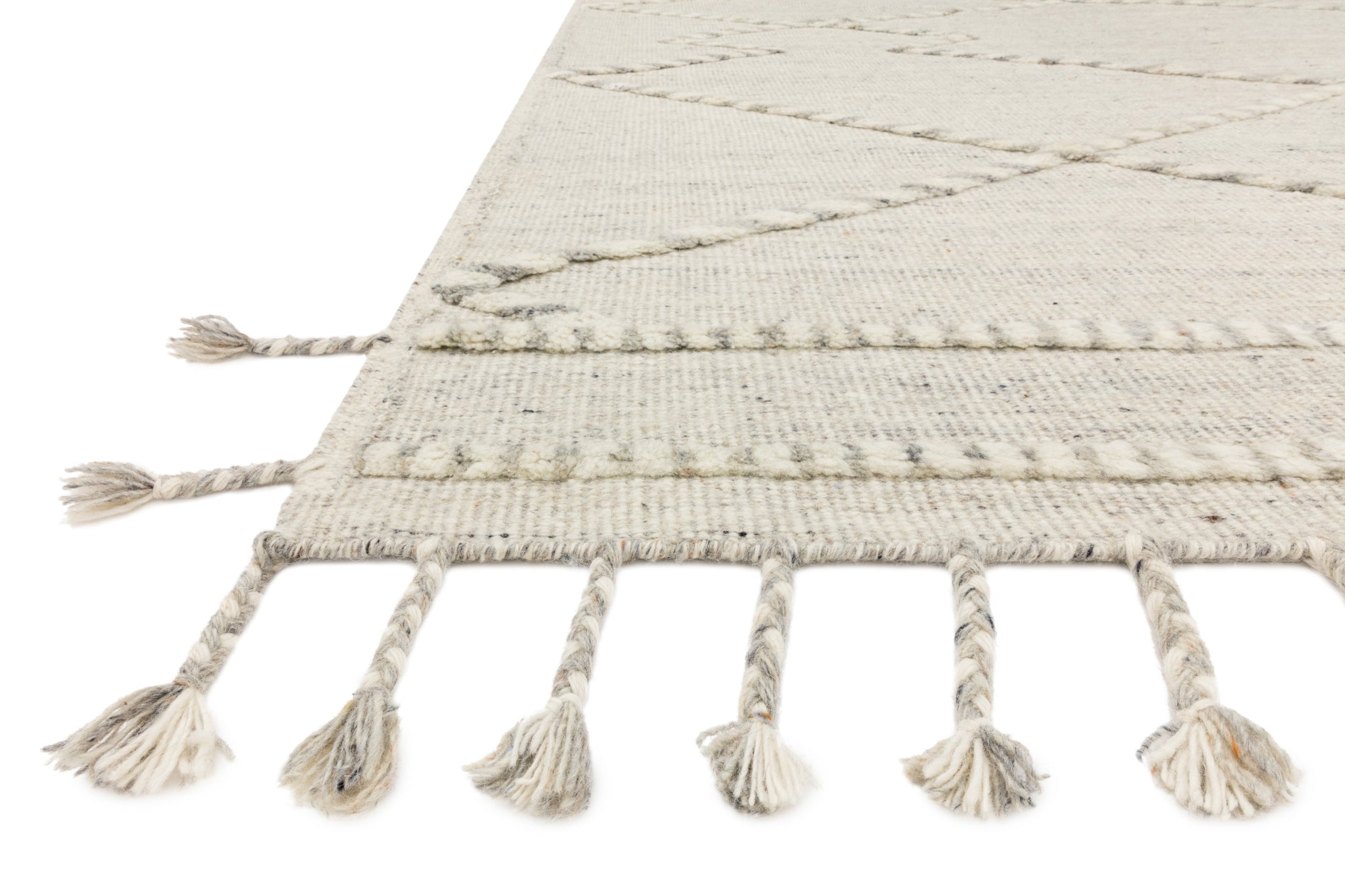 Side view of the Iman Ivory / Lt. Grey rug.