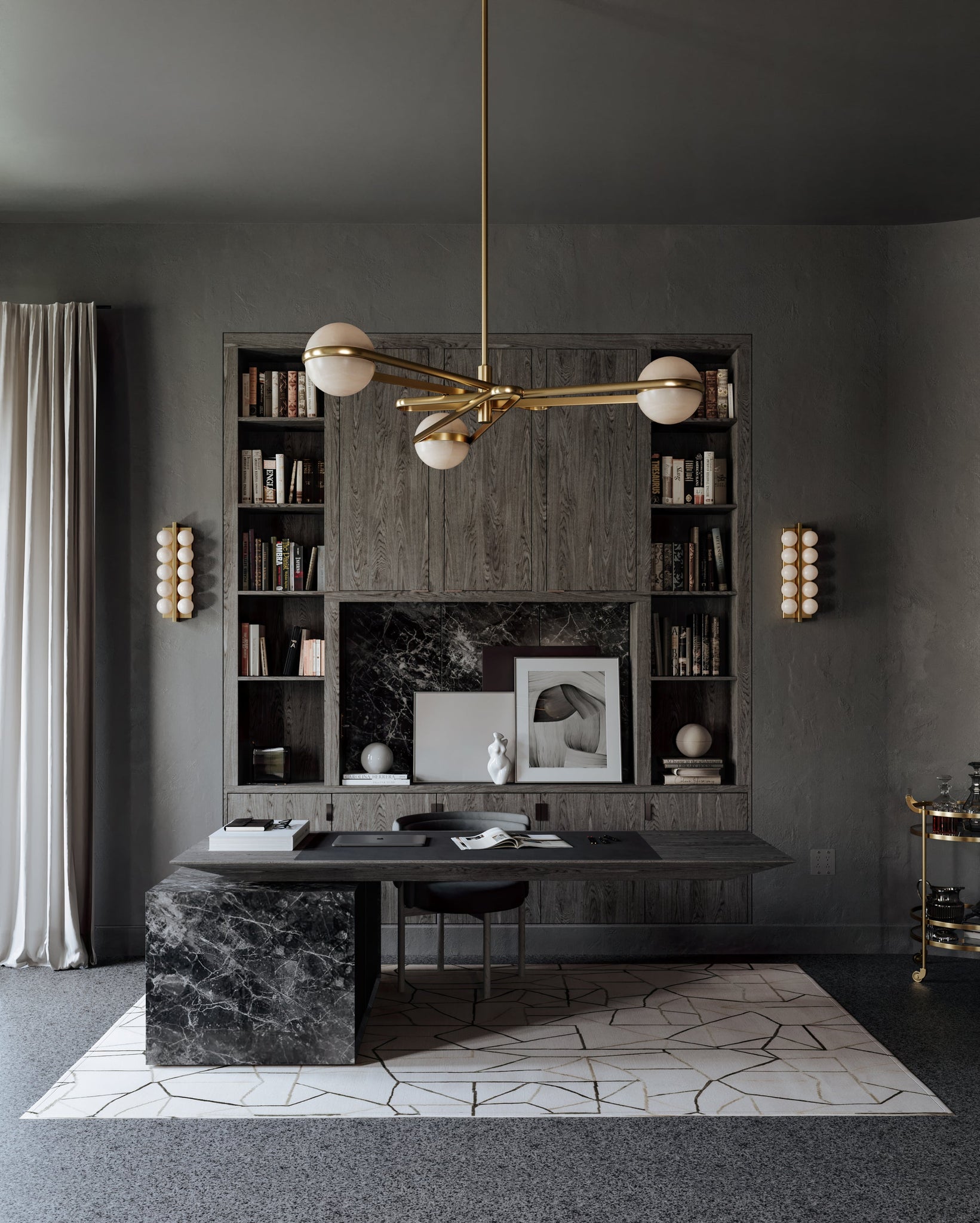 Kyomi Chandelier styled in an elegant dining room for warm, layered light at Laurie Yapp Home.