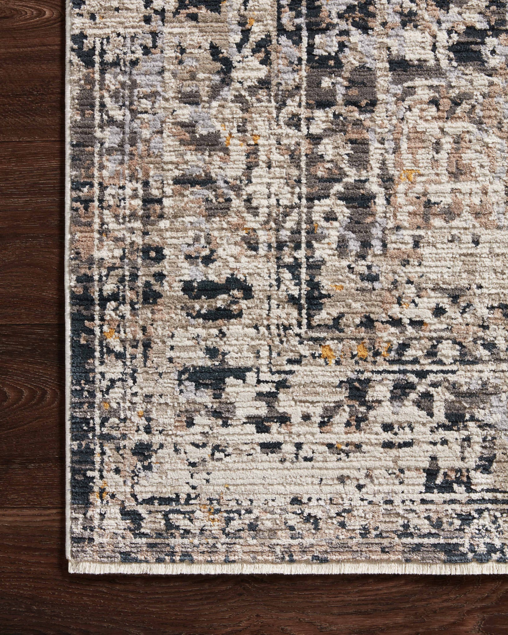 Side view of the Leigh Charcoal / Taupe rug.