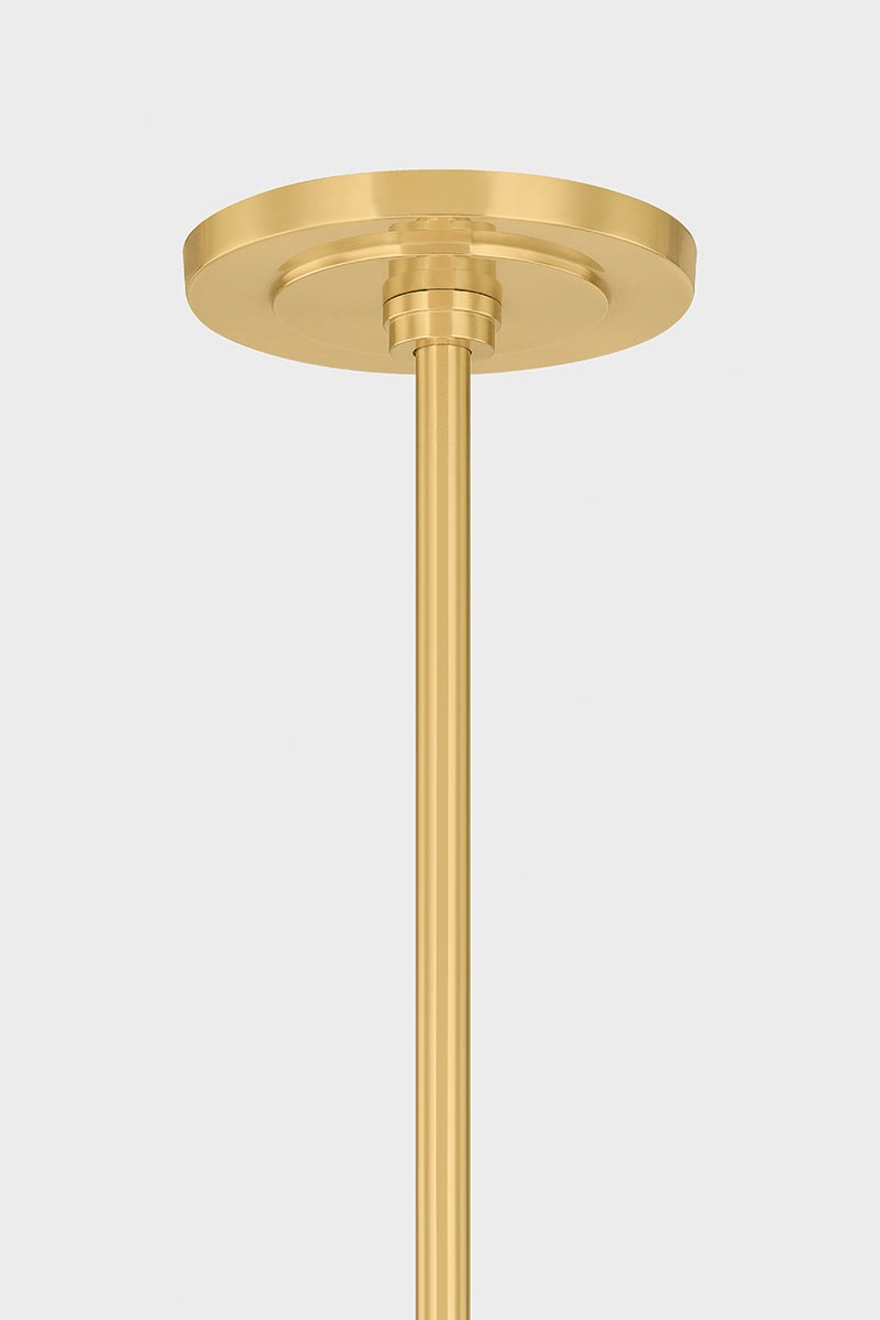 Levin Chandelier 40" in aged brass shown from a second angle to highlight the frame, arms, and shade detail.