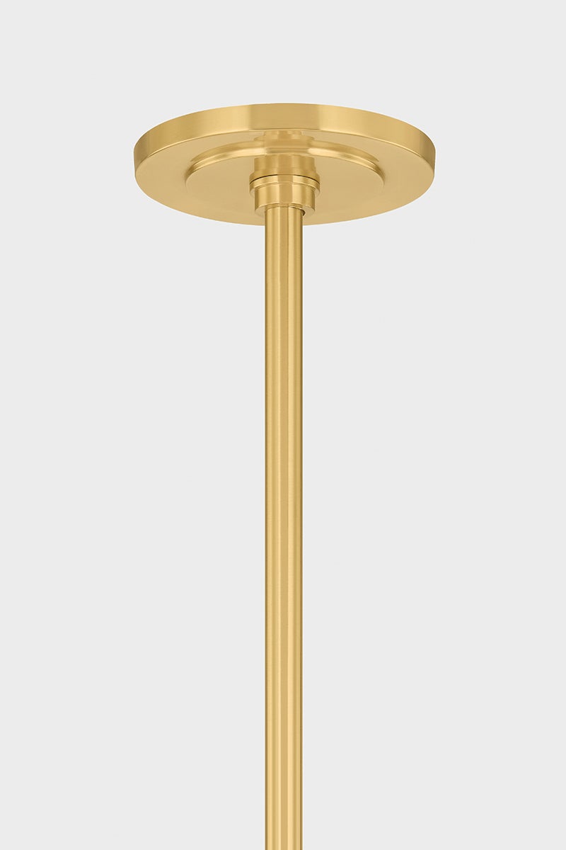 Levin Chandelier 54" in aged brass shown from a second angle to highlight the frame, arms, and shade detail.