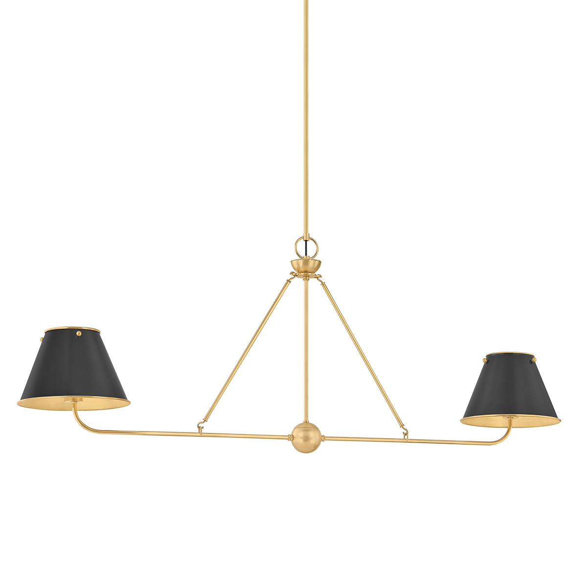 Burghley Linear in aged brass — a Hudson Valley linear for dining rooms, kitchen islands, and long consoles at Laurie Yapp Home.