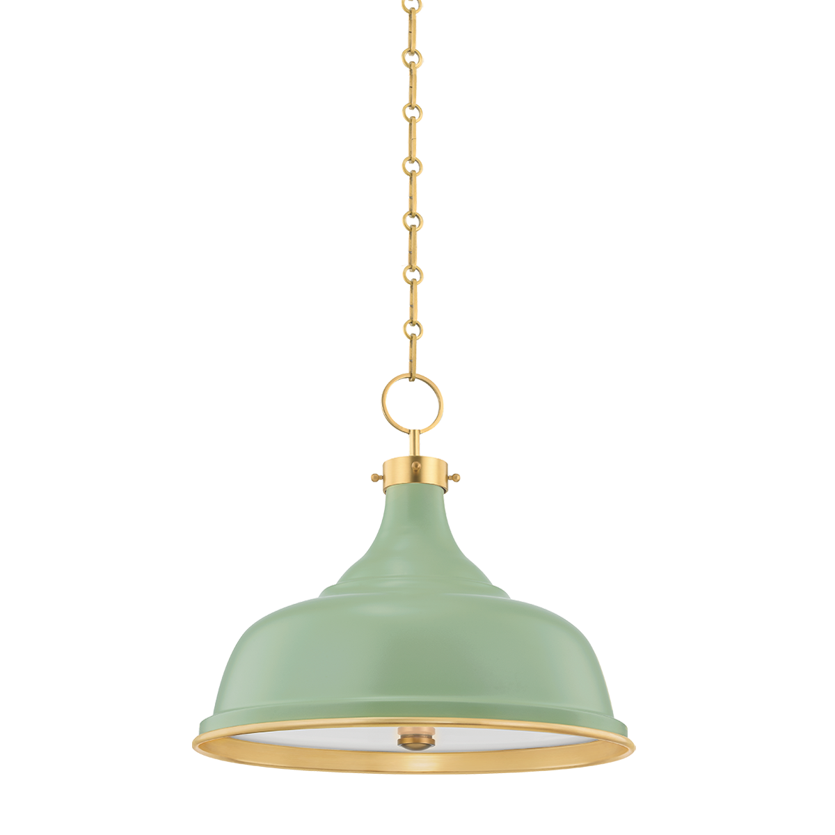 Painted No. 1 Pendant 18" in aged brass shown from the front to reveal the shade shape and metal detail.