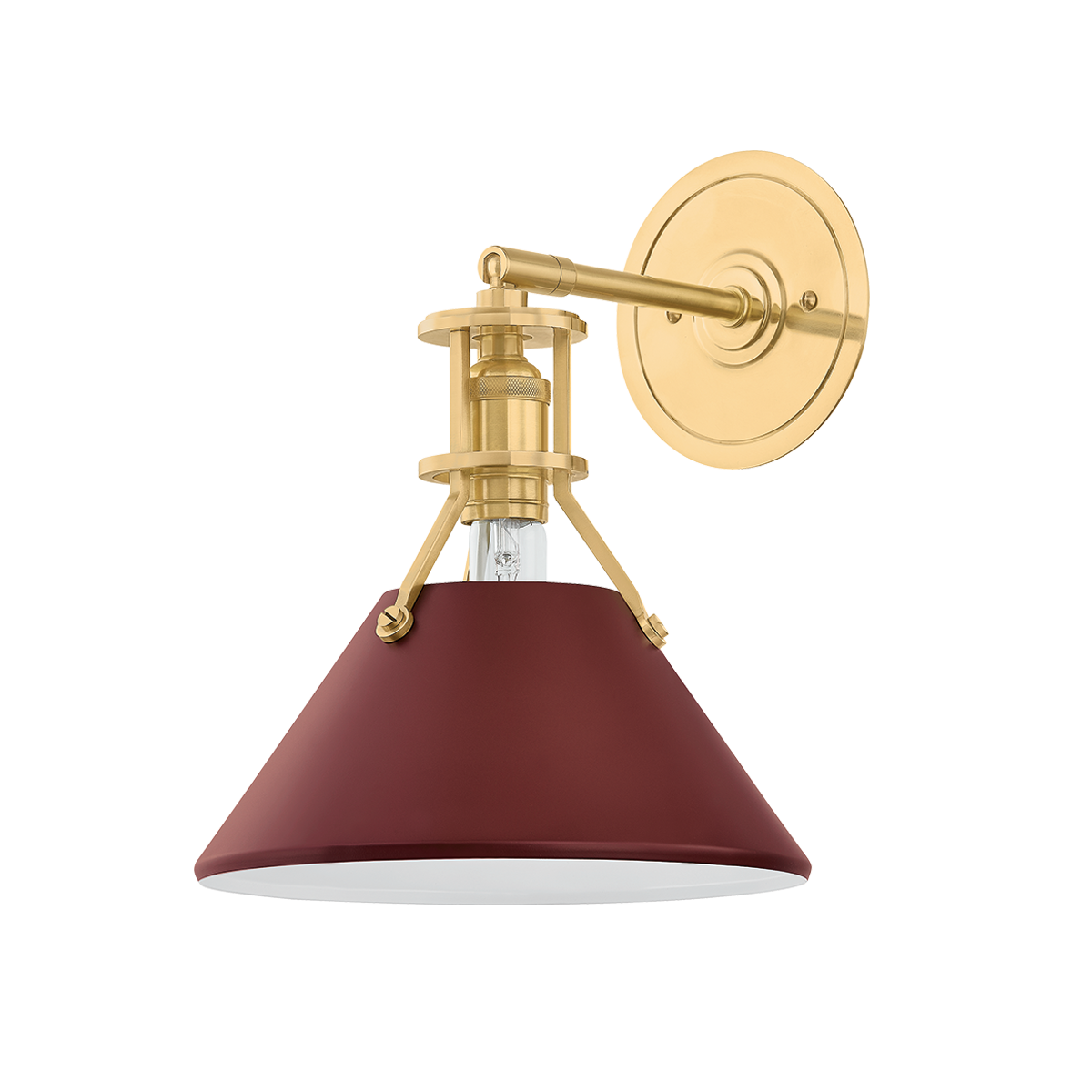 Painted No. 2 Wall Sconce in aged brass shown from a second angle to highlight the arm curve and shade silhouette.