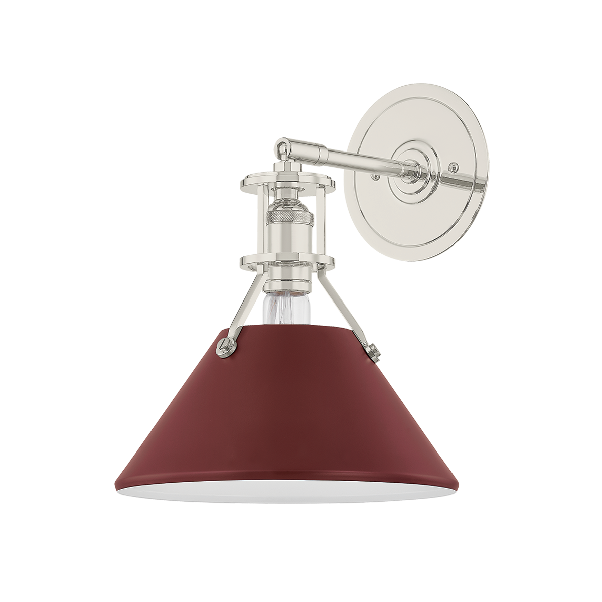 Close-up of the Painted No. 2 Wall Sconce in polished nickel showing the arm curve and shade silhouette.