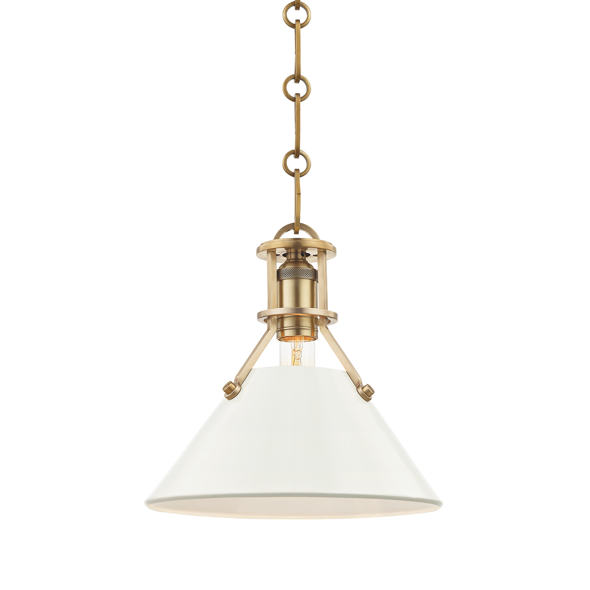 Close-up of the Painted No.2 Pendant in aged brass showing the shade shape and metal detail.