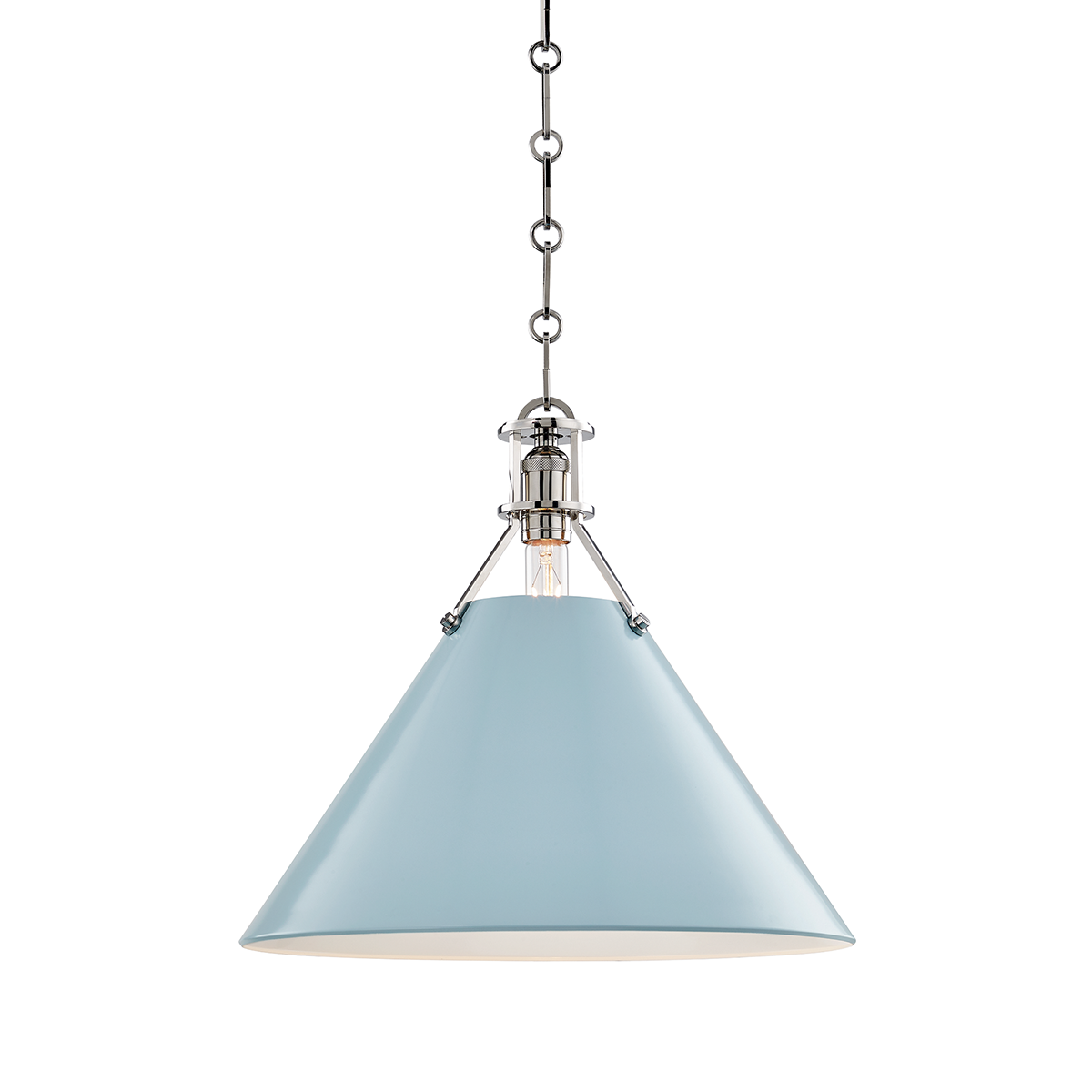 Close-up of the Painted No. 2 Pendant 16" in polished nickel showing the shade shape and metal detail.