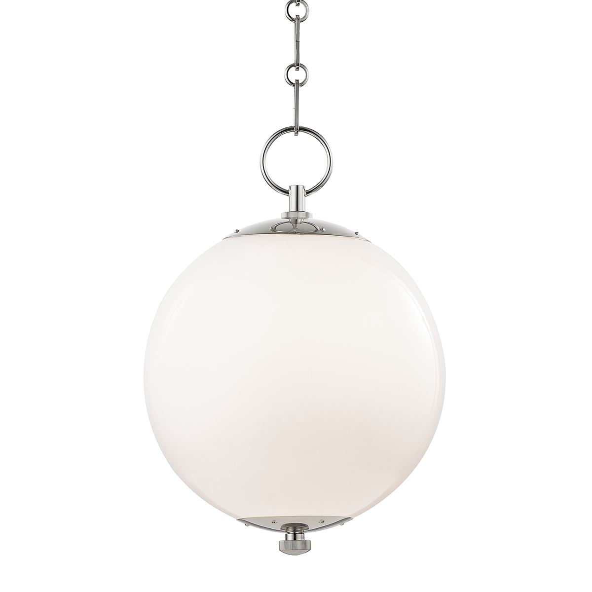 Sphere No.1 Pendant 11.25" in polished nickel shown from a second angle to highlight the shade shape and metal detail.